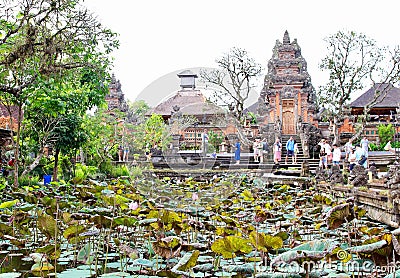 Ubud, Bali, Indonesia - August 6th of 2019: Main view of Pura Taman Saraswati, the `lotus` temple, a pura built in 1952 and dedic Editorial Stock Photo