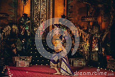 UBUD, BALI, INDONESIA - FEBRUARY 10, 2023: Traditional dance Legong and Barong in Ubud Palace, Balinese dance show with Editorial Stock Photo