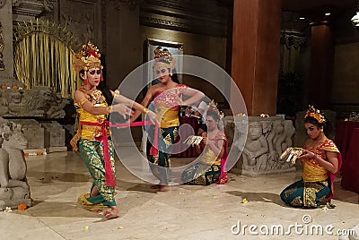 UBUD, BALI, INDONESIA - MAY 11, 2017: Balinese dancers perform the Ramayana Editorial Stock Photo