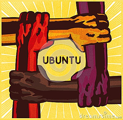 Ubuntu, arms holding each other, teamwork, cooperation concept vector illustration Vector Illustration