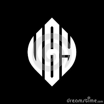 UBY circle letter logo design with circle and ellipse shape. UBY ellipse letters with typographic style. The three initials form a Vector Illustration