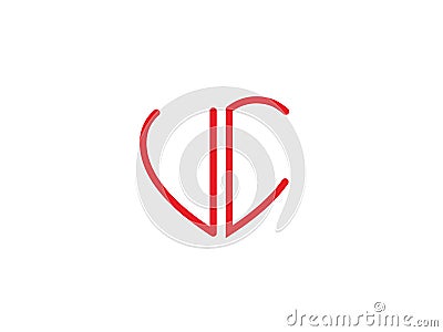 UC Initial heart shape Red colored love logo Vector Illustration