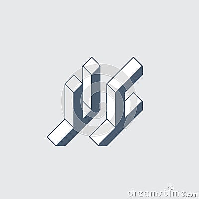 UC - monogram or logotype. Isometric 3d font for design. Volume alphabet. Three-dimension letters U and C. 2-letter code Vector Illustration