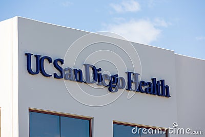 UC San Diego Health sign on hospital building facade. UC San Diego Health is the academic health system of the University of Editorial Stock Photo