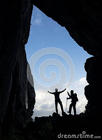 Uccessful mountaineers, new discoveries and the happiness of being in nature Stock Photo