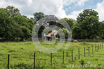 Uccle, Brussels - Belgium - View over the green meadows and trees of the Vronerode - Fond'Roy city park Editorial Stock Photo