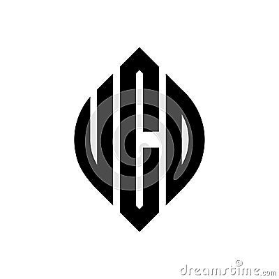 UCD circle letter logo design with circle and ellipse shape. UCD ellipse letters with typographic style. The three initials form a Vector Illustration
