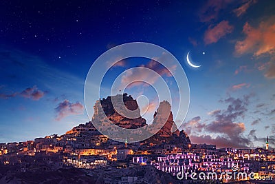 Uchisar castle in Cappadocia Stock Photo