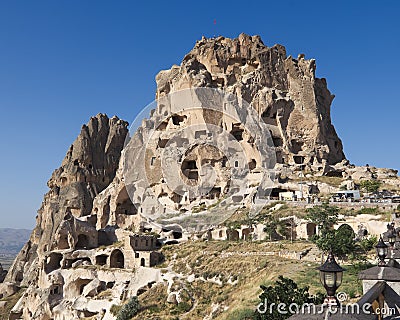 Uchisar Castle in Cappadocia, Turkey Stock Photo