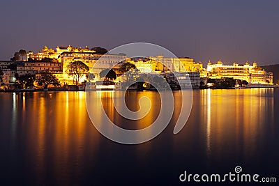 Udaipur City Palace at night Stock Photo