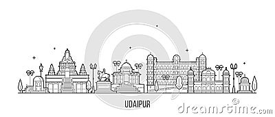 Udaipur skyline Rajasthan India big city vector Vector Illustration