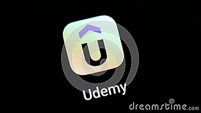 The Udemy app icon on a mobile device smartphone tablet screen display, online learning and education applications, courses, Editorial Stock Photo