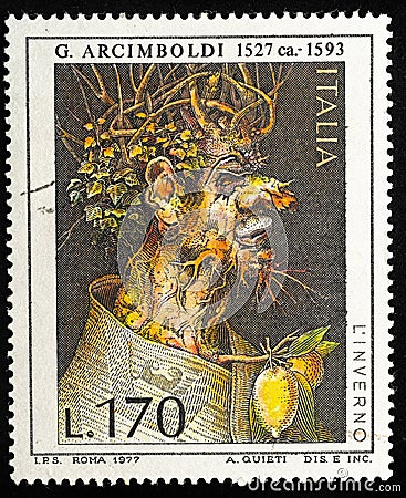 Giuseppe Arcimboldo in an old Italian postage stamp Editorial Stock Photo