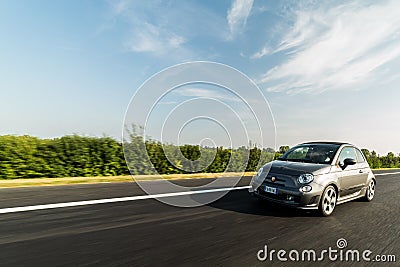 Udine,Italy Sept 11,2016:Photo of a Abarth 595 Competizione Cabrio.The 595 differs substantially from that Tourism for the Editorial Stock Photo