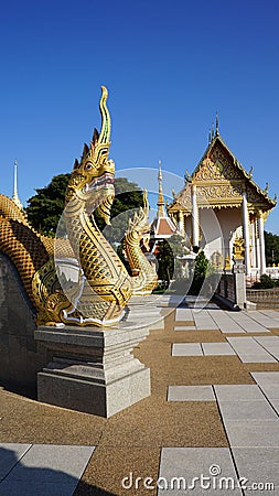 Beautiful Naka sculpture decoration at the staircase of Buddist stupa calls Phrathammachedi in Wat Pothisomphon the landmark of Editorial Stock Photo