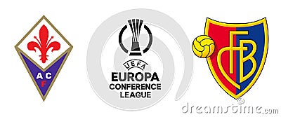 UEFA Europa Conference League. Football soccer. ACF Fiorentina vs Basel 1893. Kyiv, Ukraine - April 24, 2023 Vector Illustration