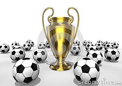 Uefa Trophy with football balls concept Stock Photo