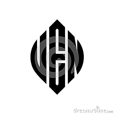 UEN circle letter logo design with circle and ellipse shape. UEN ellipse letters with typographic style. The three initials form a Vector Illustration