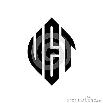 UET circle letter logo design with circle and ellipse shape. UET ellipse letters with typographic style. The three initials form a Vector Illustration