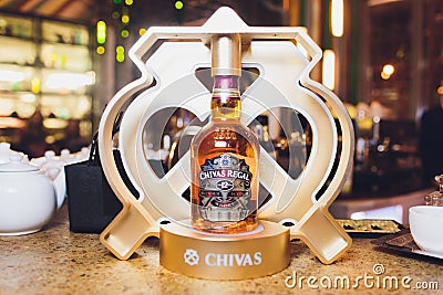 Ufa, Russia, 12 December, 2018: Blended from whiskies matured for at least 18 years, Chivas Regal 18 Gold Signature is a Editorial Stock Photo