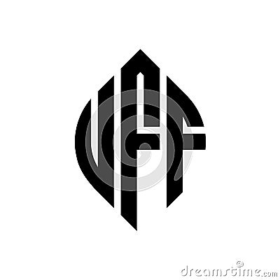 UFF circle letter logo design with circle and ellipse shape. UFF ellipse letters with typographic style. The three initials form a Vector Illustration