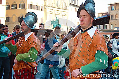 Uffizi flag. flag wavers of the city of florence Editorial Stock Photo