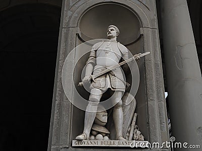 Uffizi florence outdoor statue famous giovanni delle bande nere Editorial Stock Photo