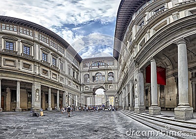 Uffizi Gallery in Florence under a blue sky with clouds, panorama Editorial Stock Photo