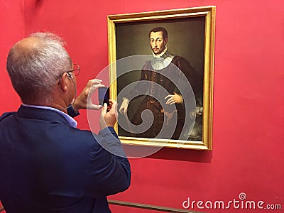 Visitors inside Uffizi Gallery in Florence, Italy one of the best museums in Europe Editorial Stock Photo