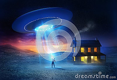 UFO Abduction Stock Photo