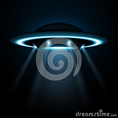 UFO alien flying spaceship with lights Cartoon Illustration