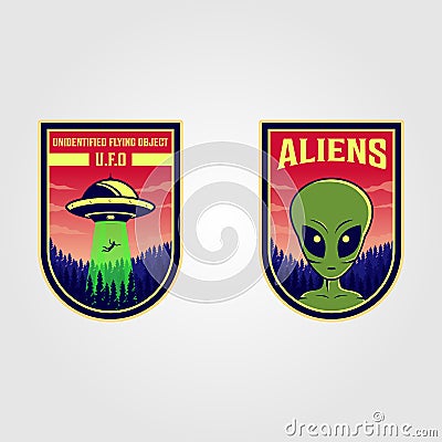 Ufo and alien logo vector patches illustration design Vector Illustration