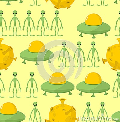 UFO and alien seamless pattern. Vector background Vector Illustration