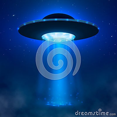 UFO. Alien spacecraft with light beam and fog. UFO Vector Illustration Vector Illustration