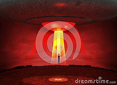 UFO Aliens Abduction Cartoon Illustration
