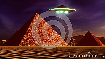 ufo circles next to a pyramid 3d rendering Stock Photo