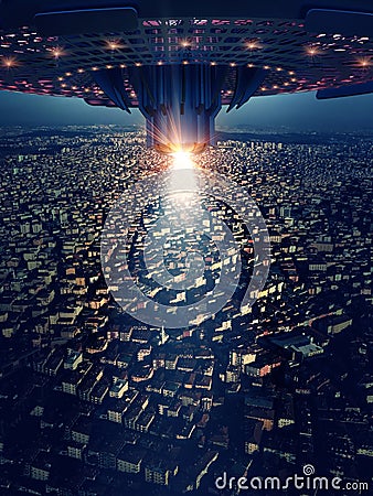 Ufo is on the city, 3d rendering Stock Photo