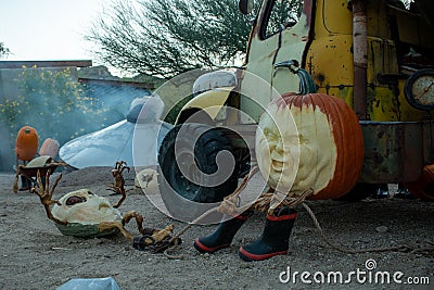 UFO crash site created with pumpkins Stock Photo