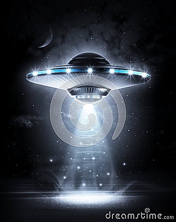 UFO in dark night Stock Photo