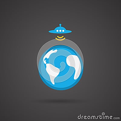 UFO. Earth vector icon on black background. Vector Illustration