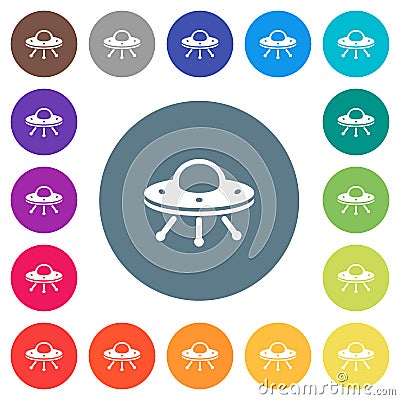UFO flat white icons on round color backgrounds Stock Photo