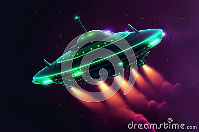UFO flying saucer spaceship from outer space Cartoon Illustration
