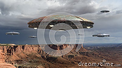 UFO invasion over the Grand Canyon Stock Photo