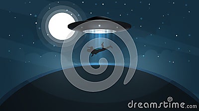 UFO kidnaps a person - cartoon illustration Vector Illustration