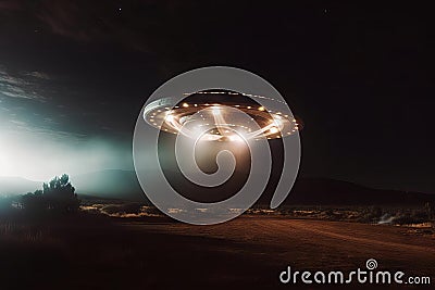 An UFO landing on earth photo generative AI Stock Photo
