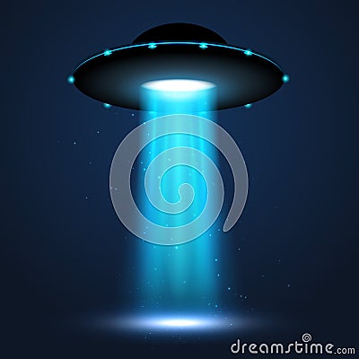 UFO light beam. Alien transport futuristic bright light in dark. UFO spaceship isolated glow effect design Vector Illustration