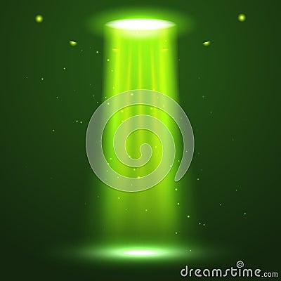 UFO light beam. Alien transport futuristic bright light in dark. UFO spaceship glow effect design Vector Illustration