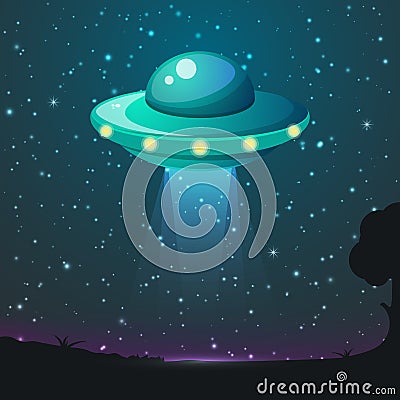 UFO light vector. Alien sky beams. Ufo spaceship with beam, saucer ufo flying illustration Vector Illustration