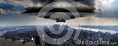 Ufo over Manhattan Stock Photo