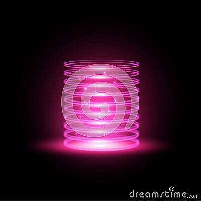 Ufo portal or magic beam with pink circles Vector Illustration